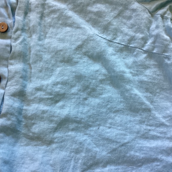 Blue shirt 100% linen, wood buttons, adjustable sleeves, size L - Picture 5 of 5